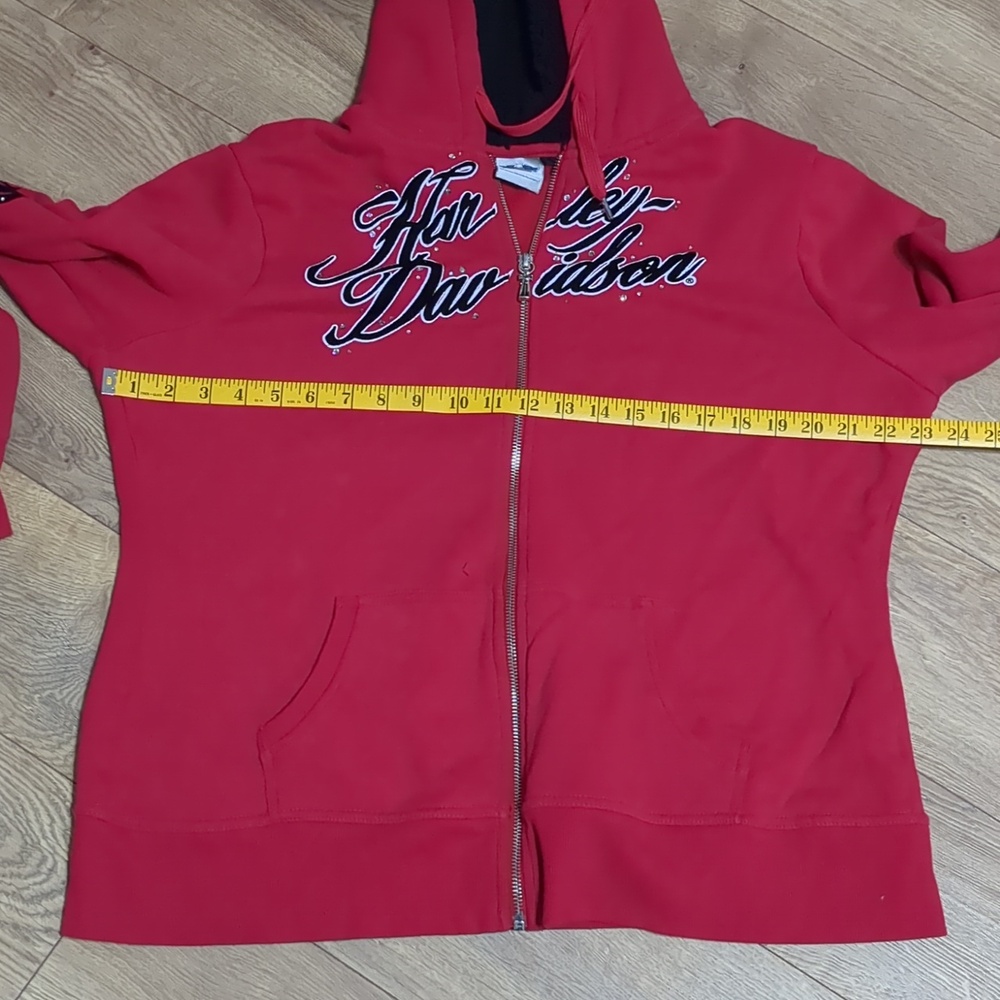 Harley Davidson Y2K Red Flocked Rhinestone Zip Up Hoodie Women's Sz XL - Picture 6 of 11